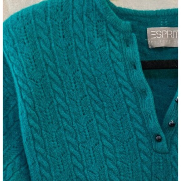 VTG Esprit Hong Kong Label Collection Lambswool Sweater Cable Knit Henley Sz S - Picture 3 of 11